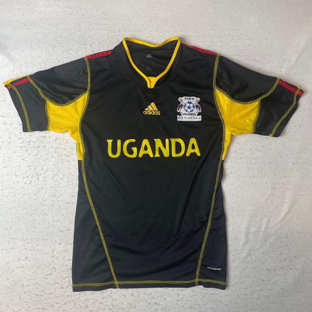 Adidas Uganda FUFA Soccer Jersey Mens Small Black Yellow Short Sleeve Climacool